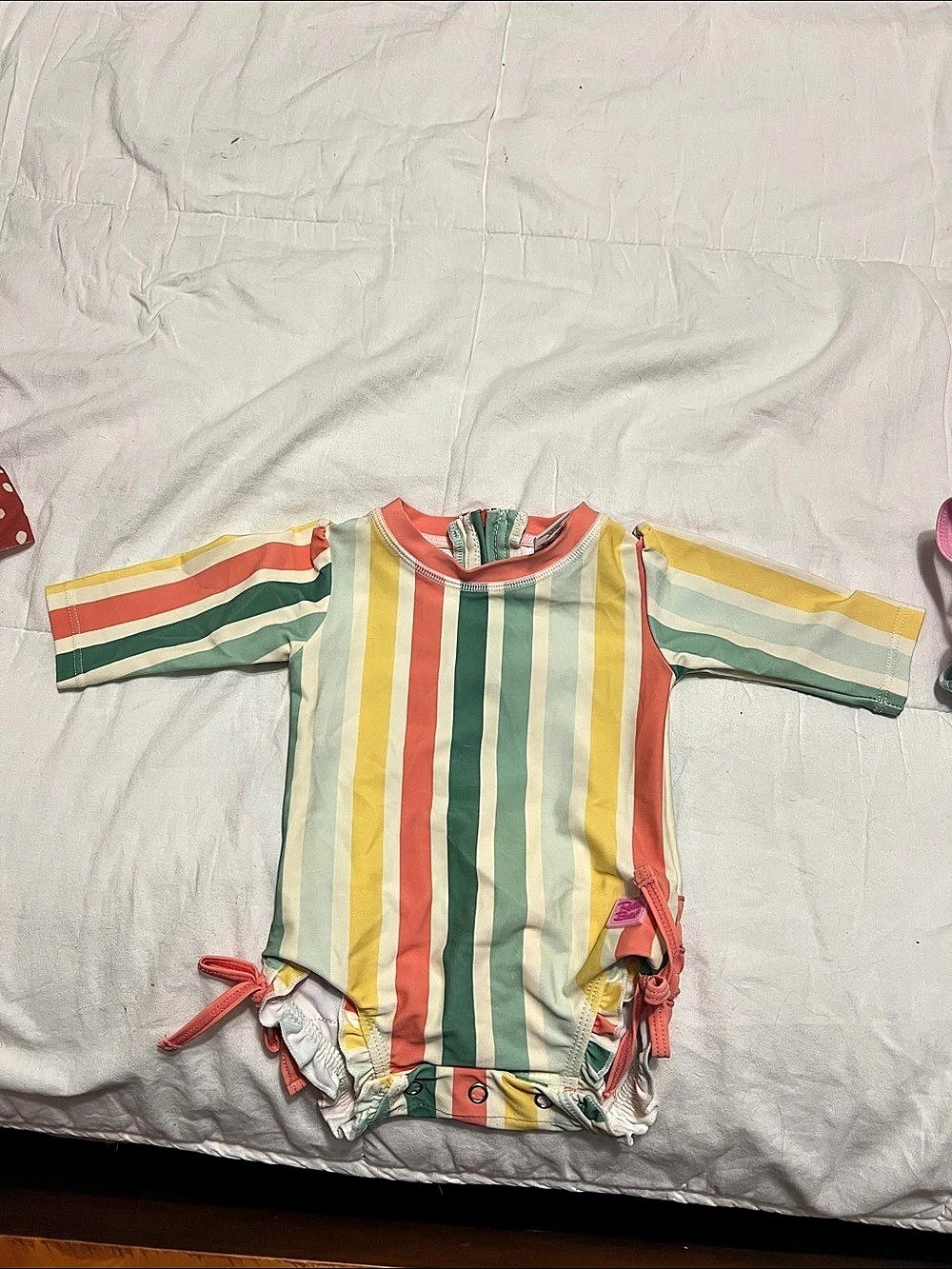 RuffleButts Long Sleeve One-Piece Rash Guard Swimsuit Striped